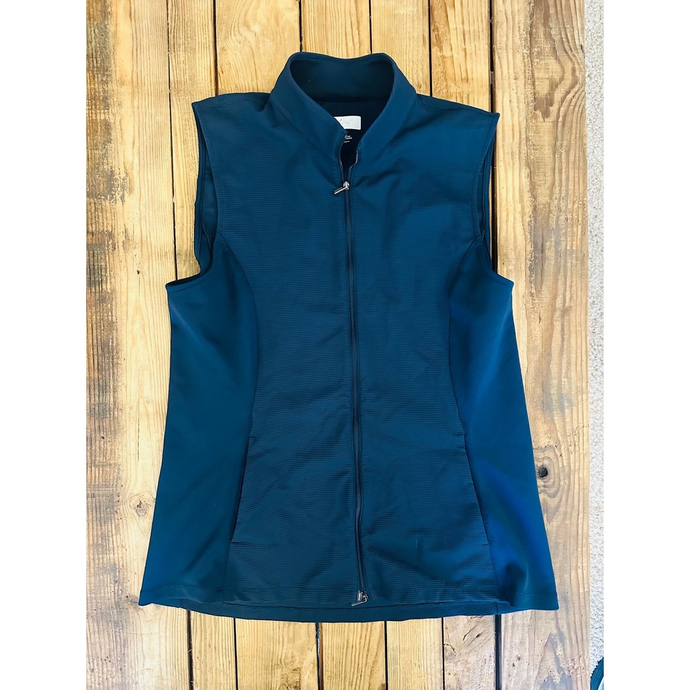 Greg Norman Womens Large Teal Blue Full Zip Golf Athletic Vest Mock Neck Ribbed